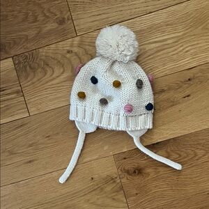 Kids Cream Pom Pom Earflap Beanie Hat